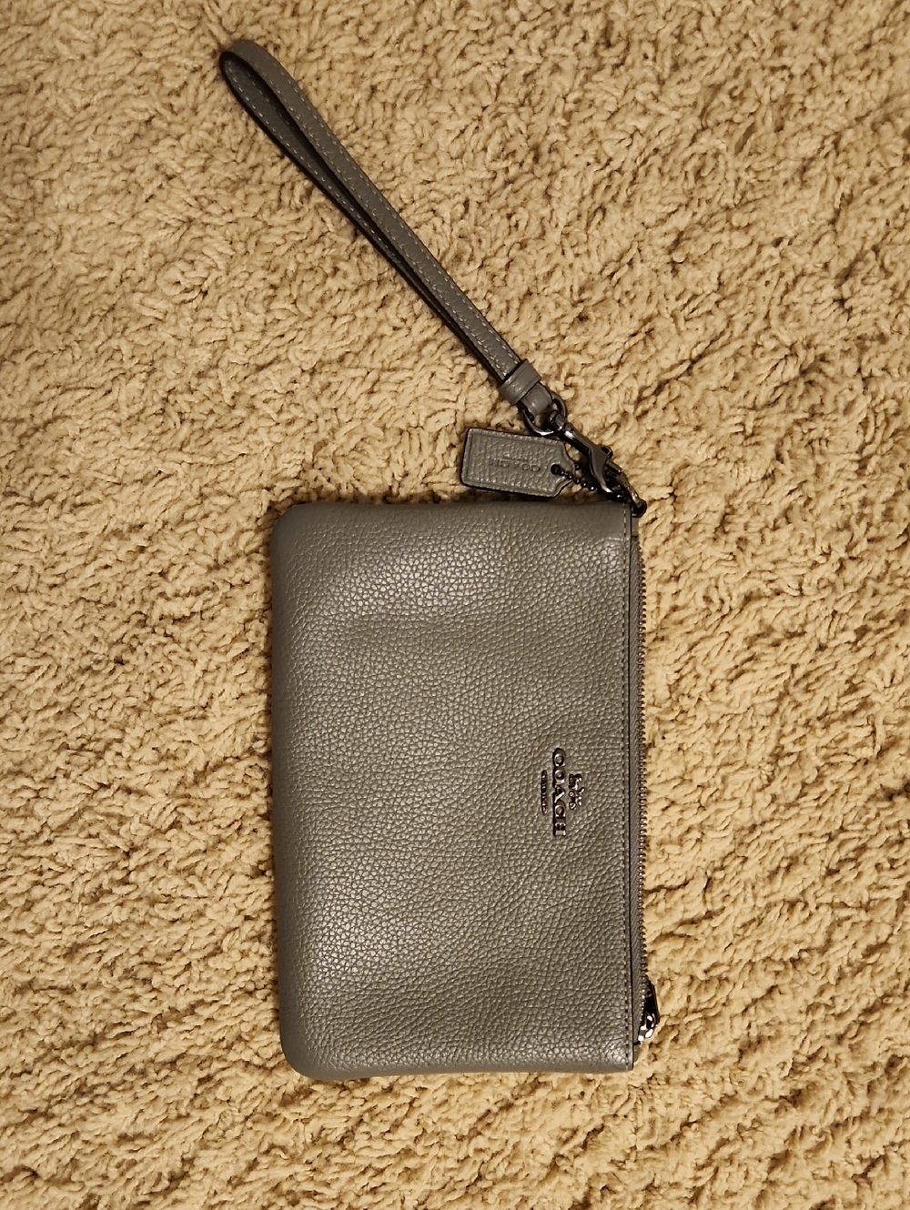 Gray Coach Pebbled Leather Wristlet